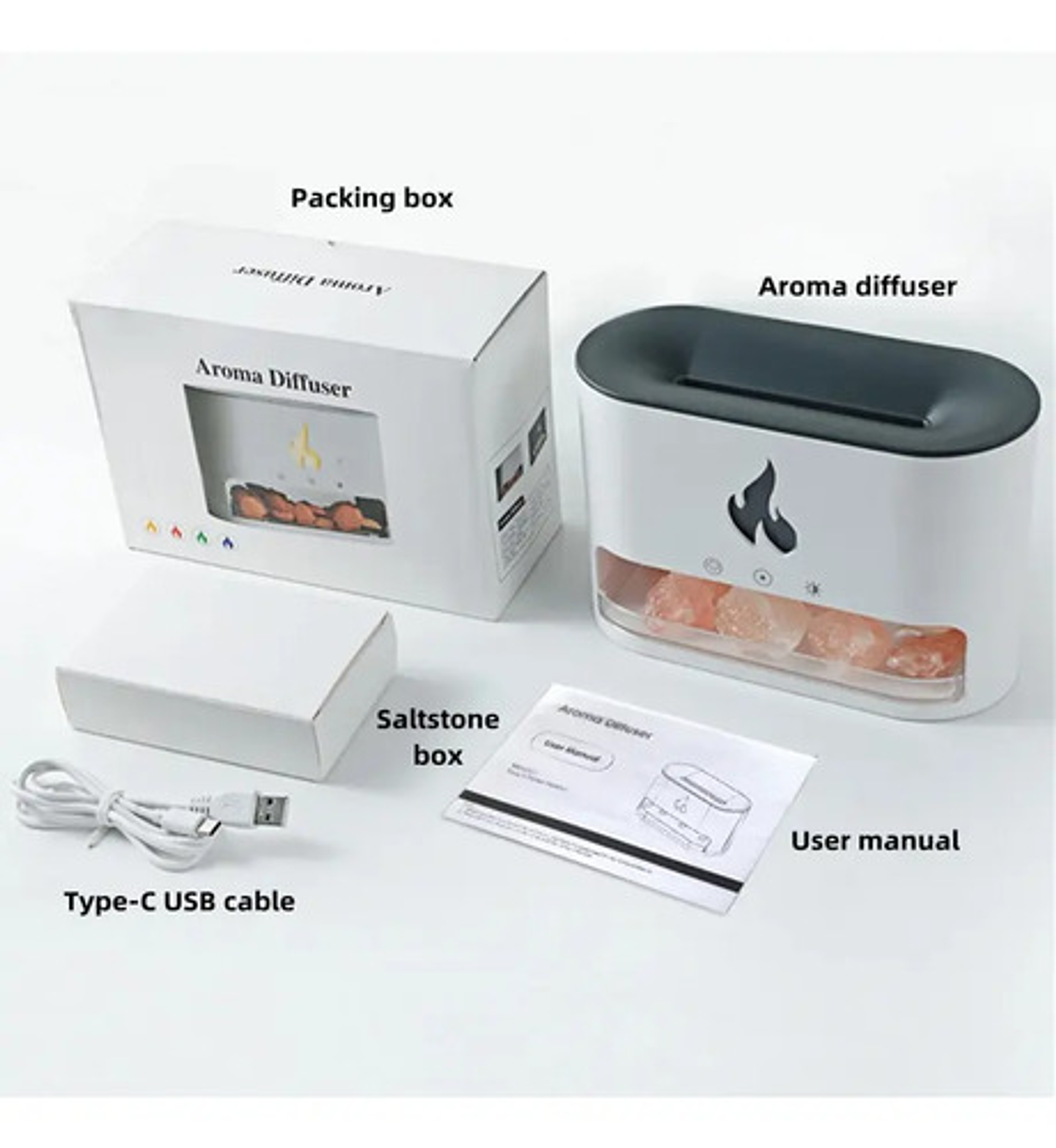 Humidificador Difusor De Aroma Efecto Flama Piedra Sal 5