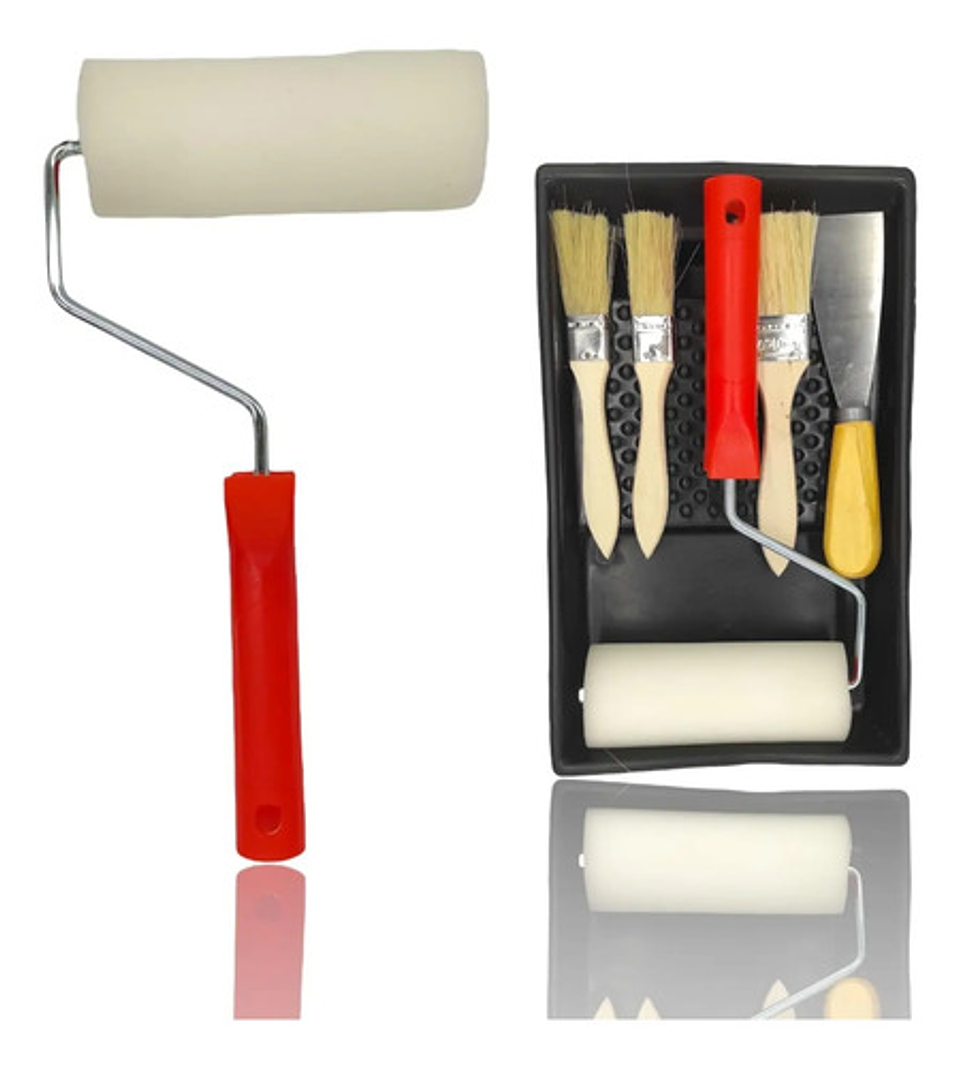 Kit Set Para Pintar 1 Bandeja 3 Brochas 1 Rodillo 1 Espatula 1