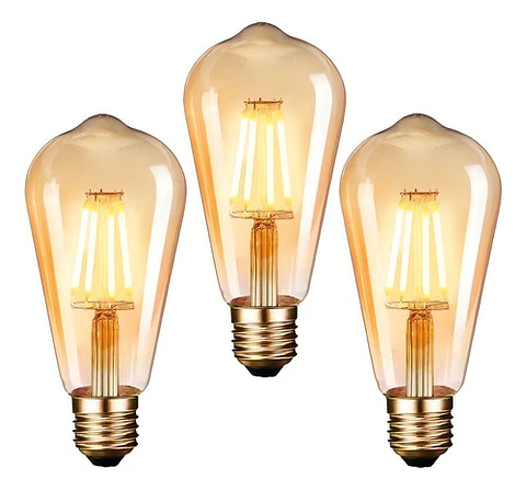 Ampolleta Led Qatar Shop Vintage Para Soquetes E27 Bulbo Color Amarilla 4w Por 3 Unidades