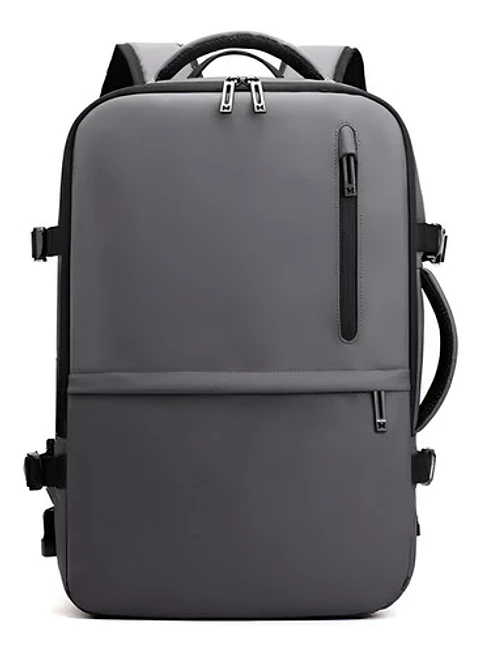 Mochila De Viaje Avión Multifuncional Gran Capacidad Usb Color Gris Liso