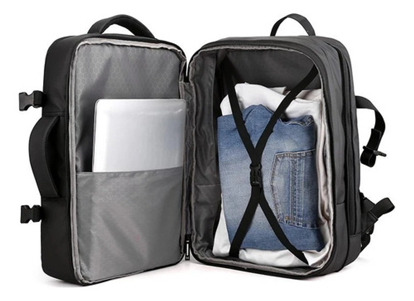 Mochila De Viaje Avión Multifuncional Gran Capacidad Usb Color Gris Liso 5