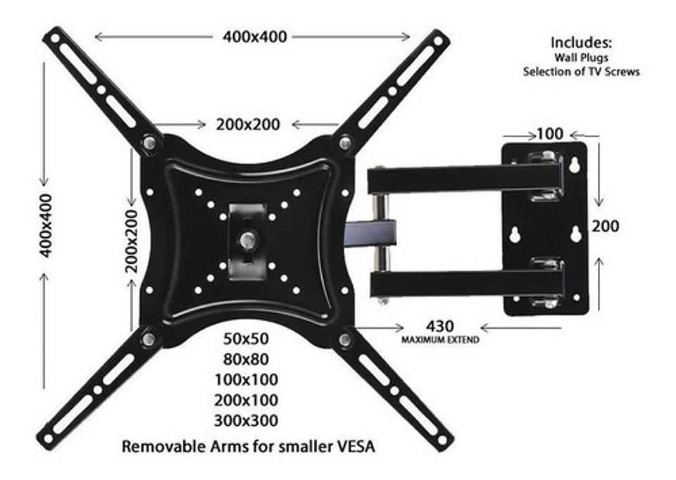 Soporte Tv Brazo Home Desing - 117b-2 14 A 55 Pulgadas Peso Max 50kg Color Negro 3
