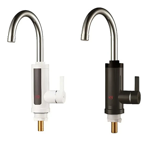 Llave Grifo Agua Caliente Eléctrico Para Lavaplatos Color Pl Acabado Brillante Color Plateado