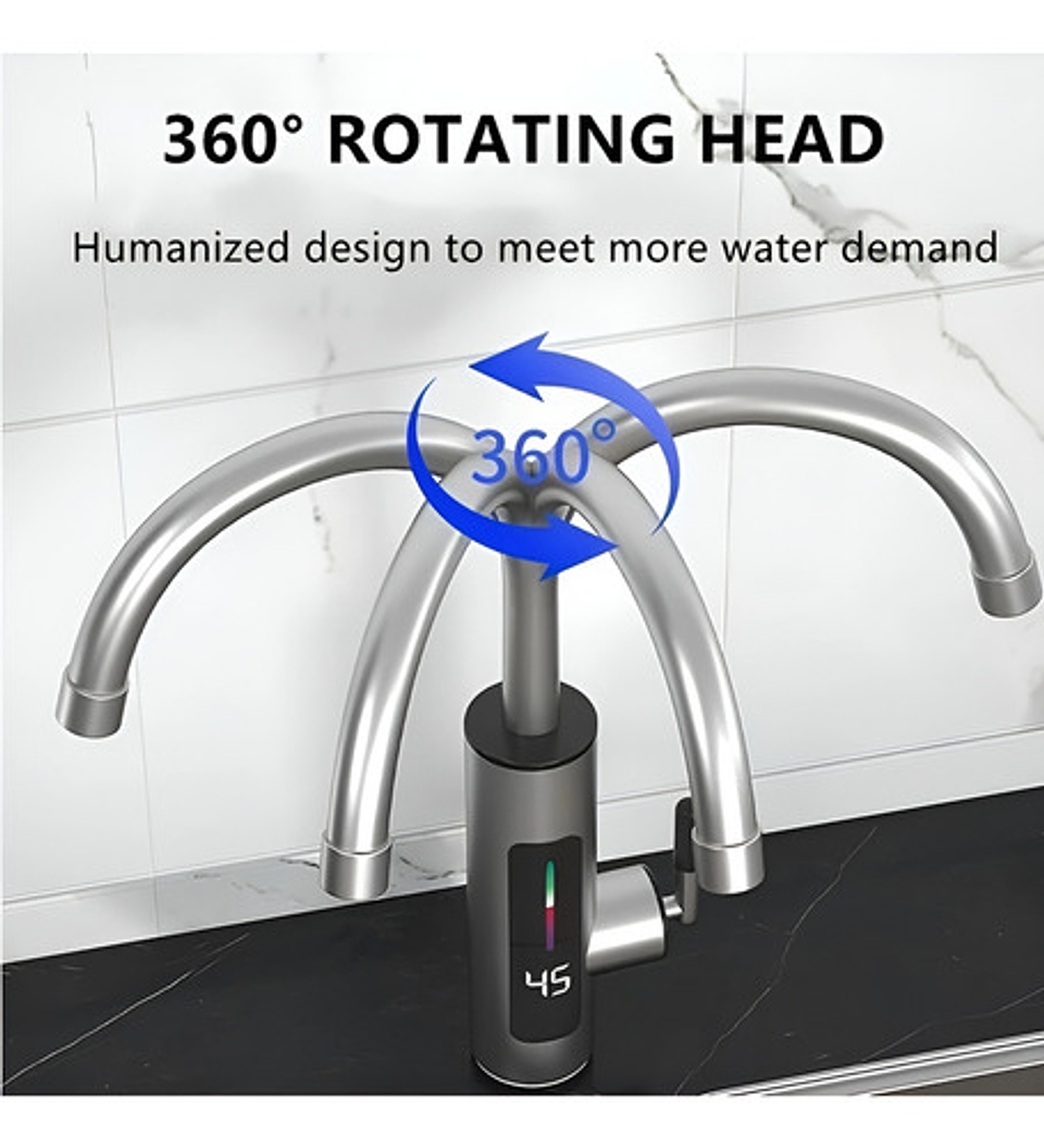 Llave Grifo Agua Caliente Eléctrico Para Lavaplatos Color Pl Acabado Brillante Color Plateado 5