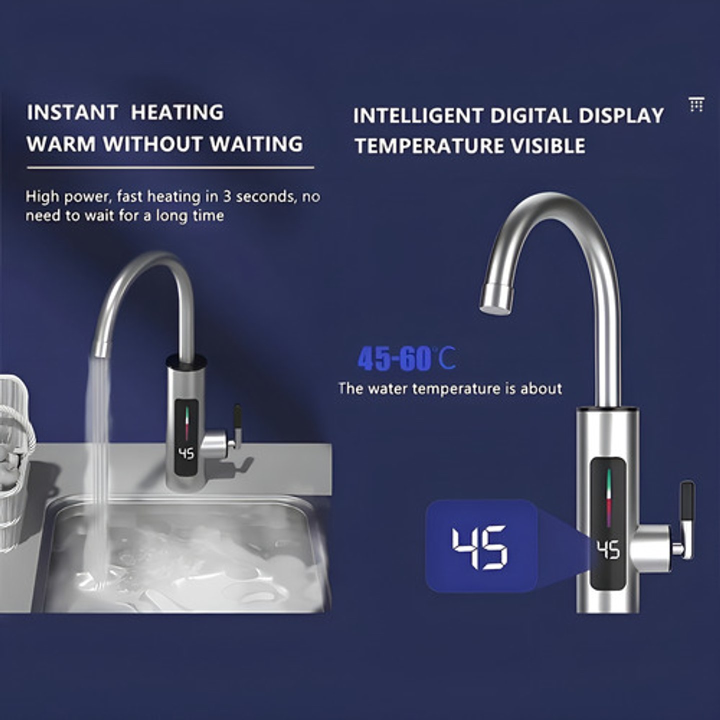 Llave Grifo Agua Caliente Eléctrico Para Lavaplatos Color Pl Acabado Brillante Color Plateado 7