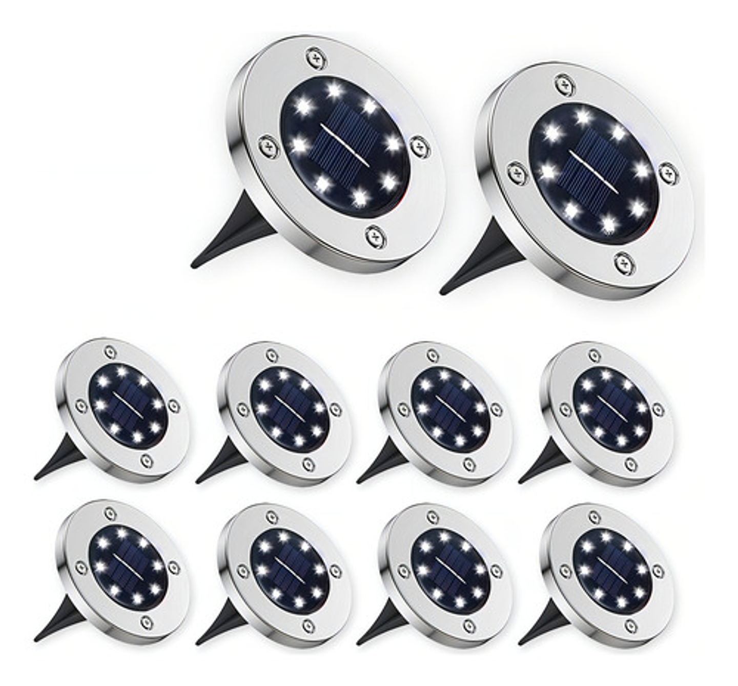 Pack De Focos Solares Led Con Estaca Para Jardín - Luz Fría Y Acabado Plateado 3