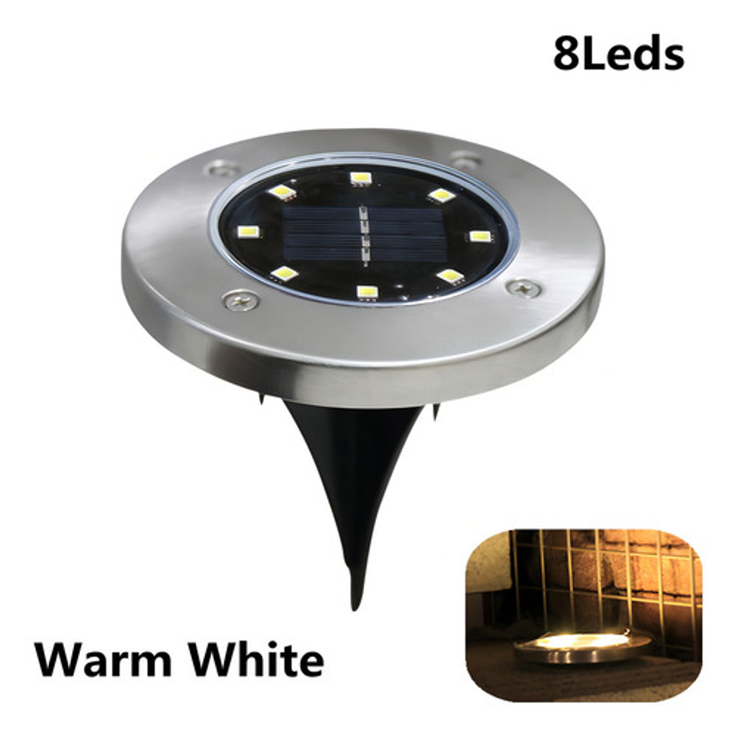 Pack De Focos Solares Led Con Estaca Para Jardín - Luz Fría Y Acabado Plateado 7