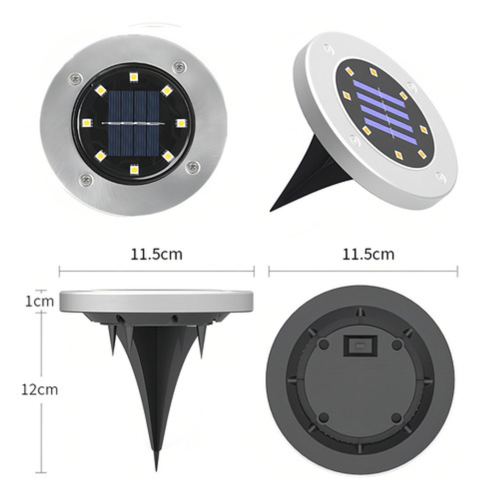 Pack De Focos Solares Led Con Estaca Para Jardín - Luz Fría Y Acabado Plateado 8