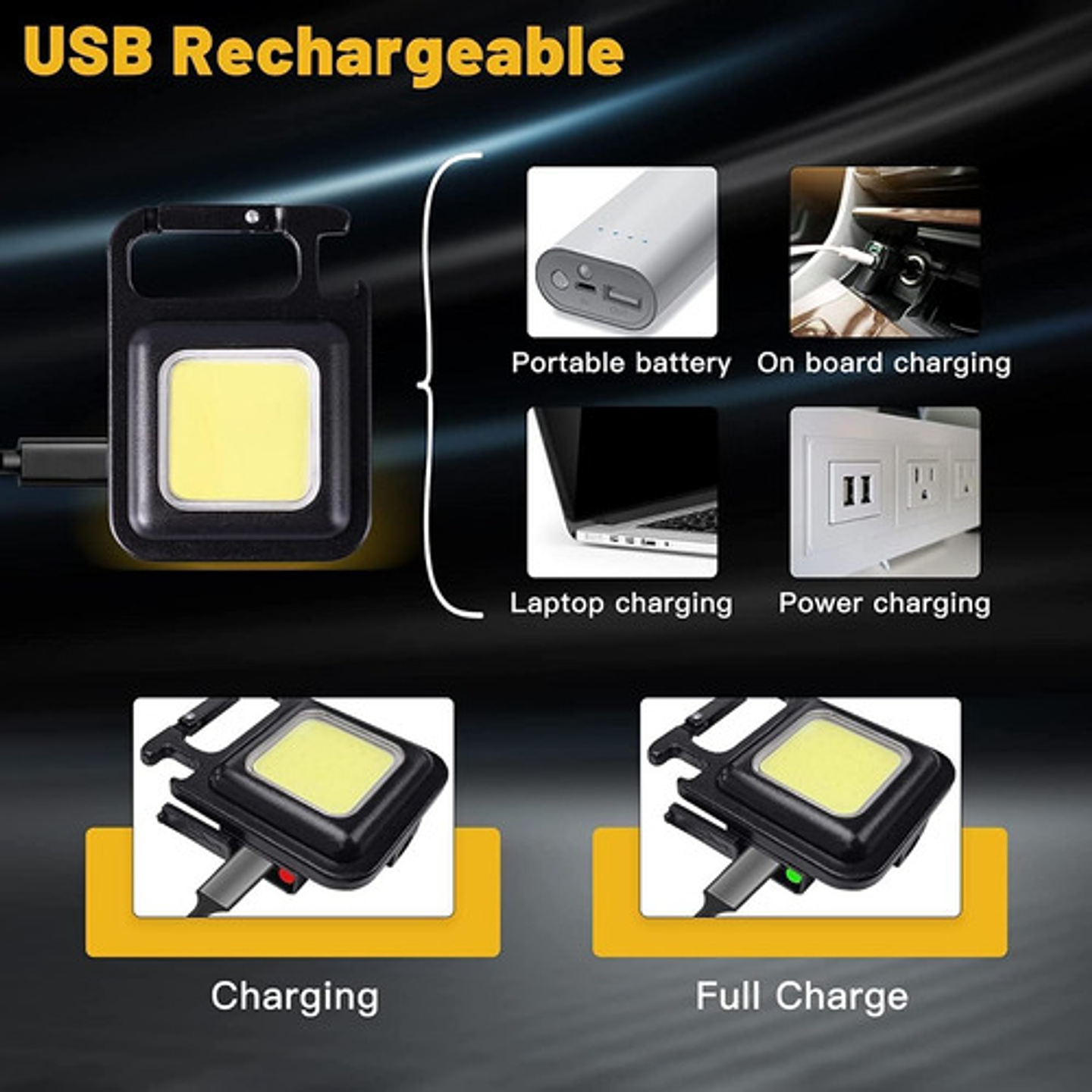 Linterna Llavero Led Cob 800 Lm Recargable Imán 4 Modos Usb Blanco Negro 4