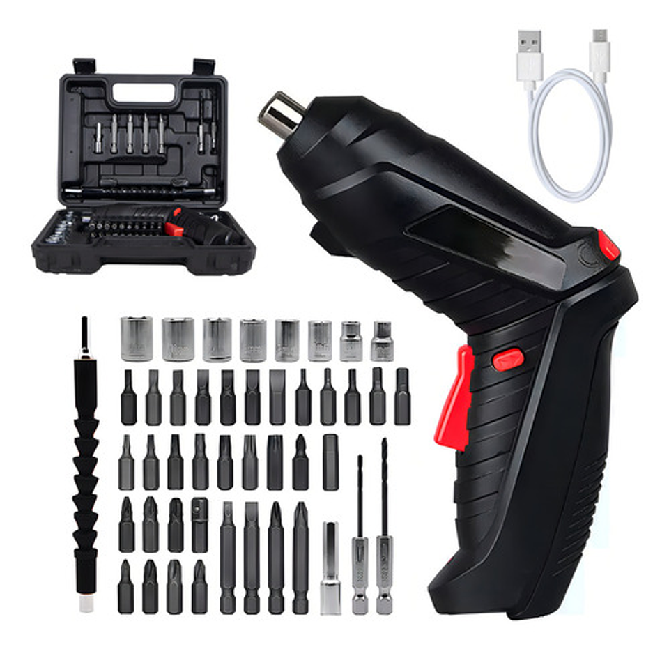 48 Piezas Kit Destornillador Eléctrico Recargable Inalámbrico Slim Company Mini Atornillador De Precisión, Taladro Para Reparación Negro 3.6v 1