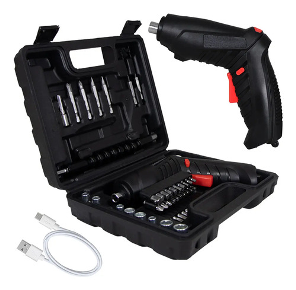 48 Piezas Kit Destornillador Eléctrico Recargable Inalámbrico Slim Company Mini Atornillador De Precisión, Taladro Para Reparación Negro 3.6v 8