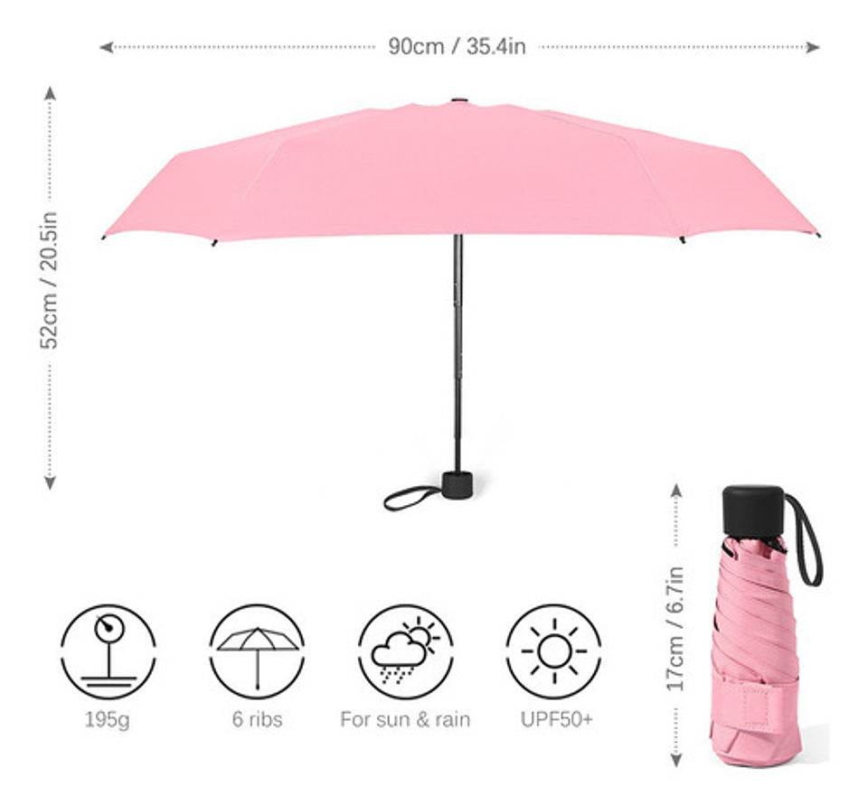 Paraguas Uv Y Lluvia Compacto Apertura Rápida 8