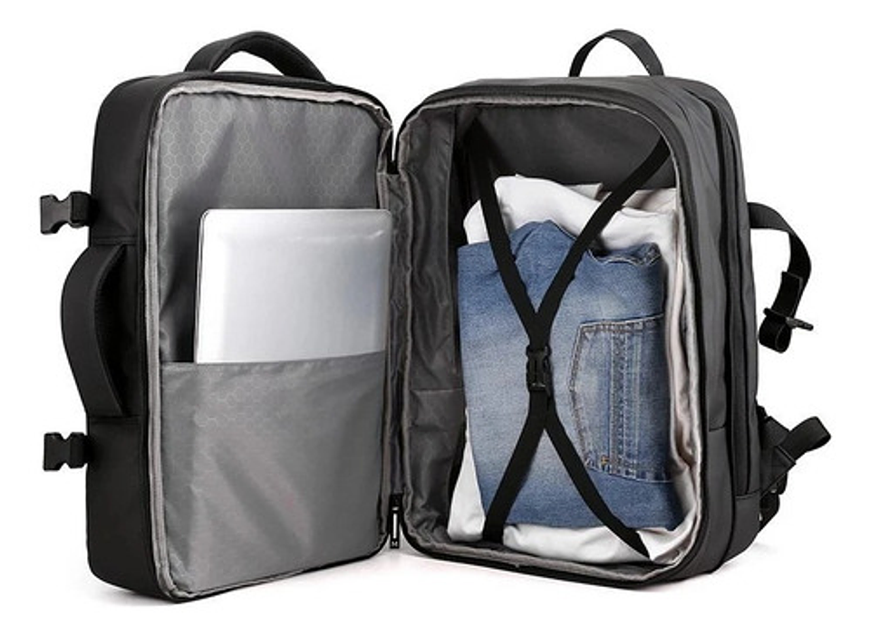 Mochila De Viaje Avión Multifuncional Gran Capacidad Usb Color Negro Liso 5