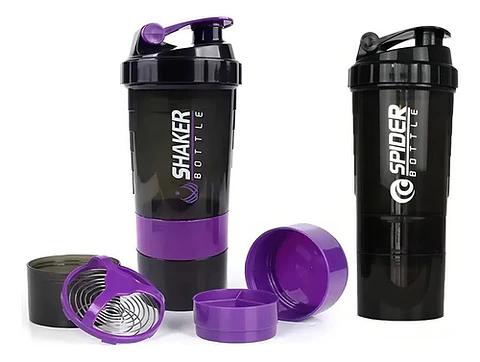 Shaker Botella 500ml Creator Vaso Mezclador De Proteínas 3 Capas Bpa Free Negro