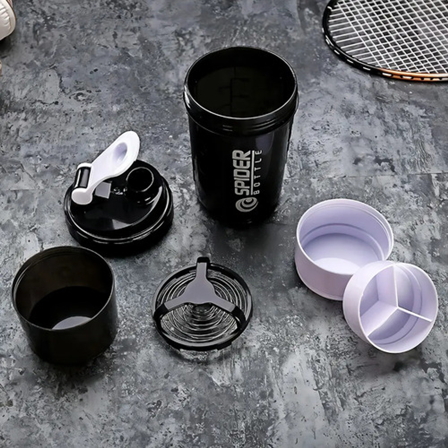 Shaker Botella 500ml Creator Vaso Mezclador De Proteínas 3 Capas Bpa Free Negro 2