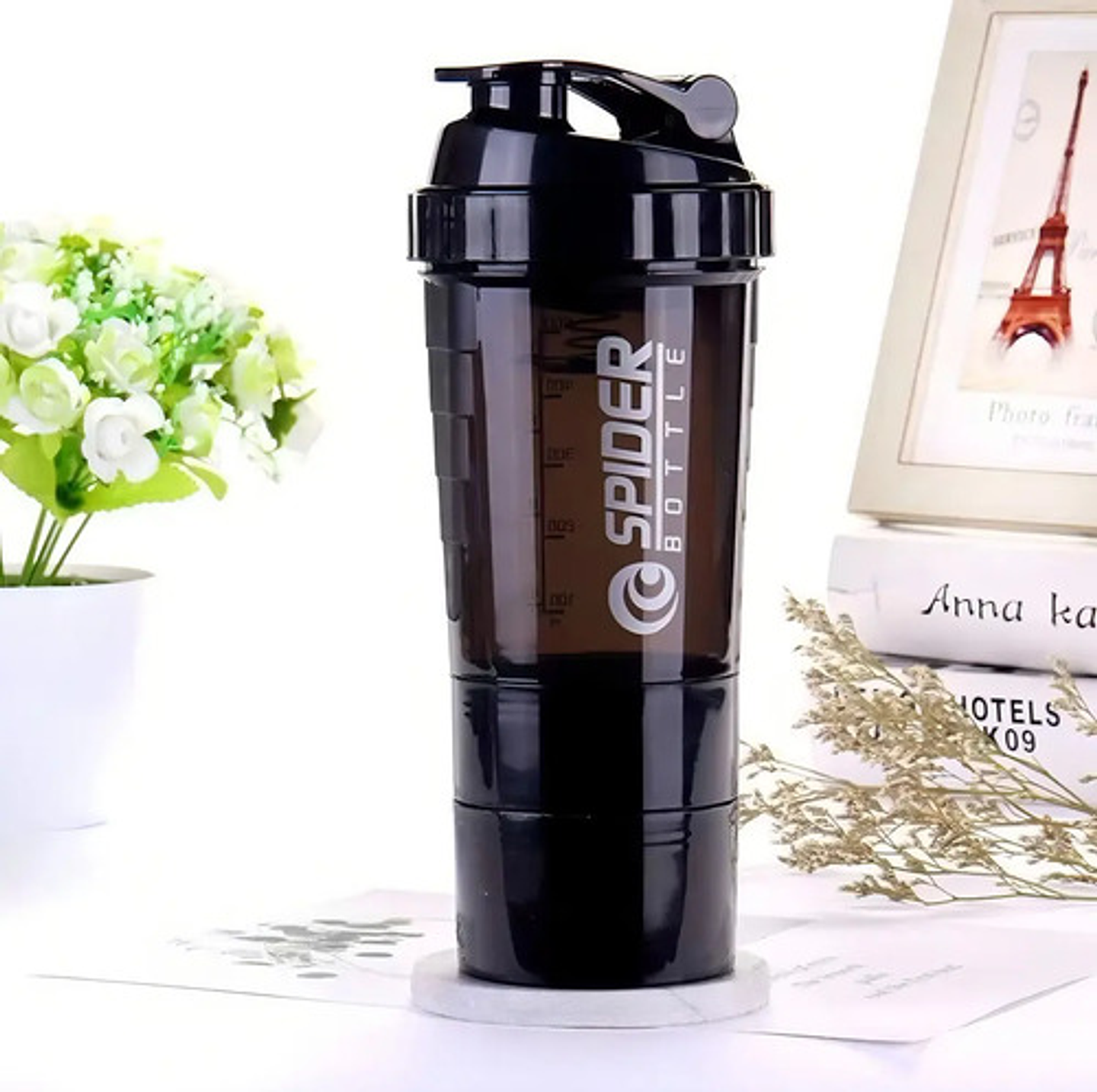 Shaker Botella 500ml Creator Vaso Mezclador De Proteínas 3 Capas Bpa Free Negro 3