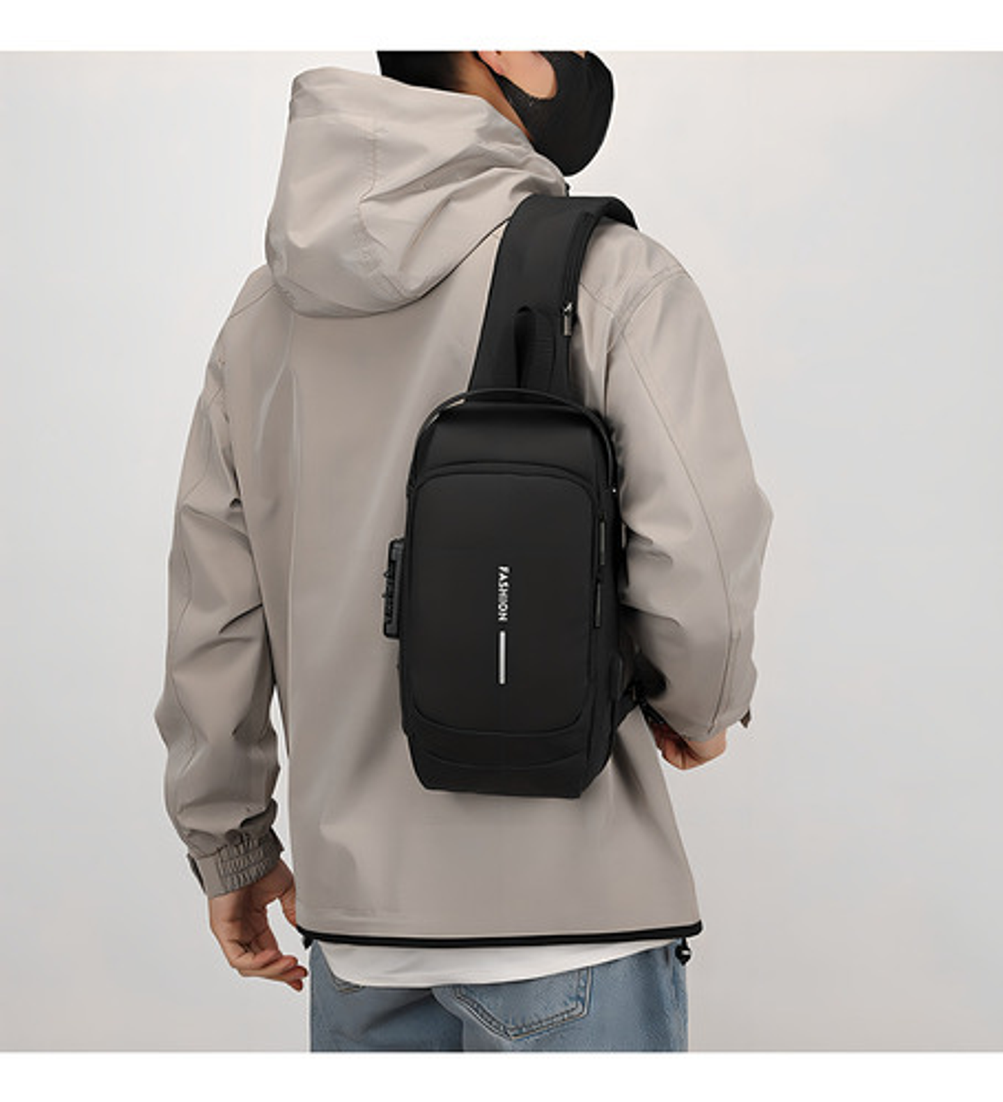 Bolsa De Moto Anti-robo Impermeable Bandolera Deportivo Color Negro Diseño De La Tela Liso 2