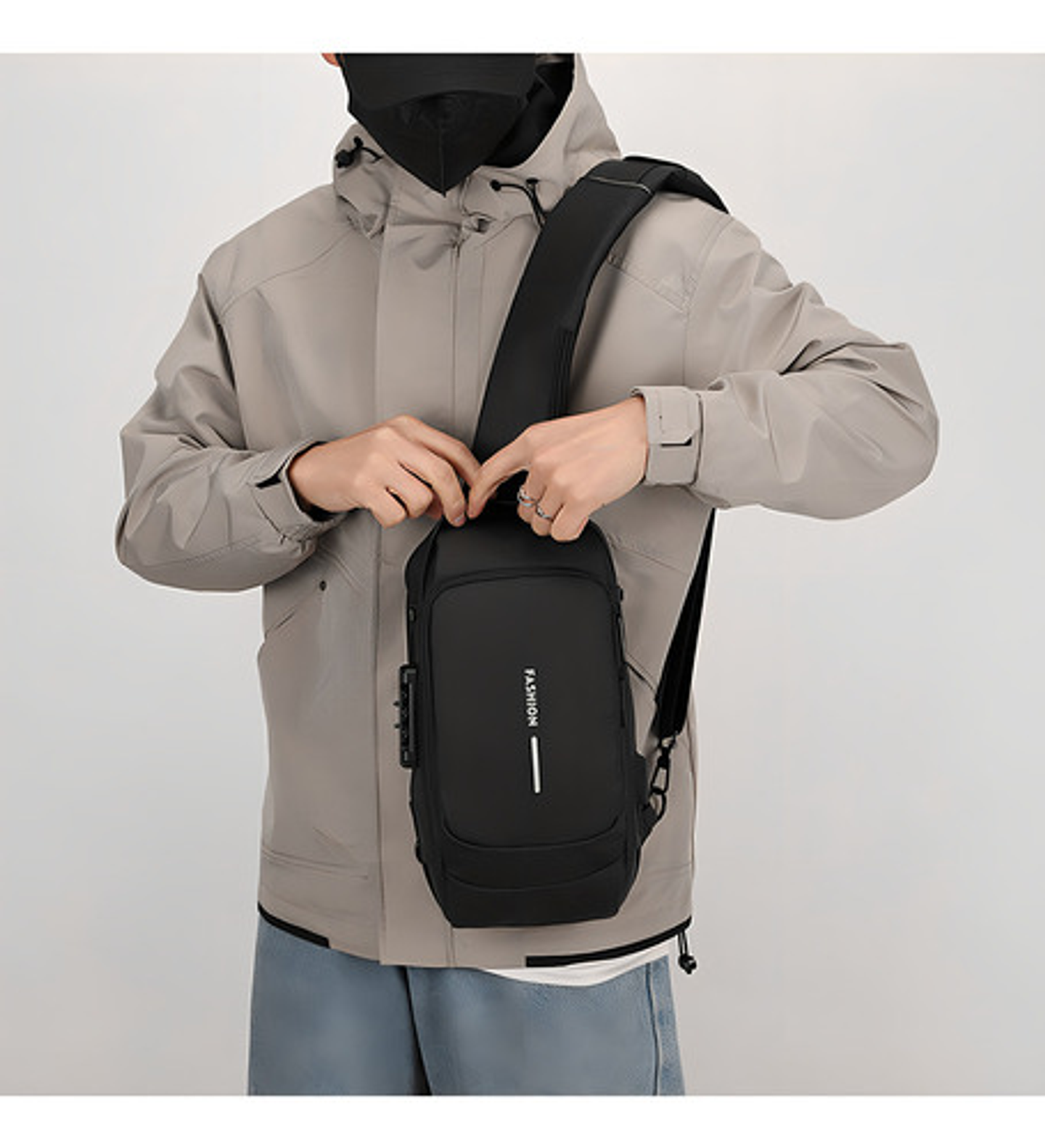 Bolsa De Moto Anti-robo Impermeable Bandolera Deportivo Color Negro Diseño De La Tela Liso 3