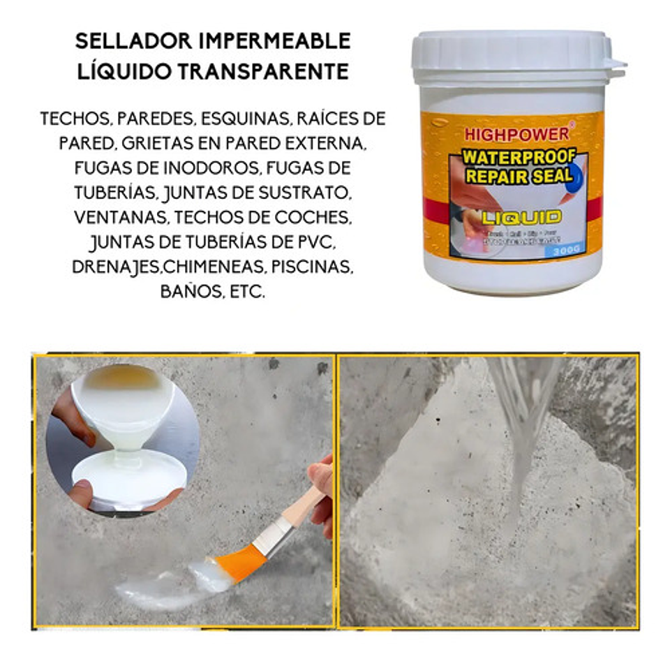 Sellador Tapagotera Impermeable Líquido 300g Sellante Impermeabilizante Techo Gotera Grietas Fugas Filtración Hp Transparente 2