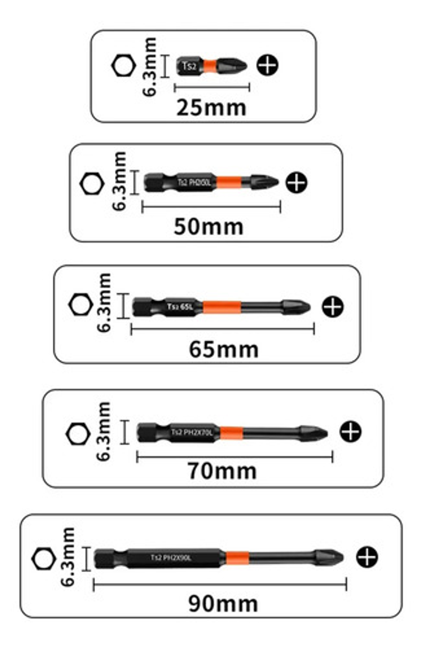 Juego 6 Puntas Destornillador Magnético Ph2 Acero S2 4