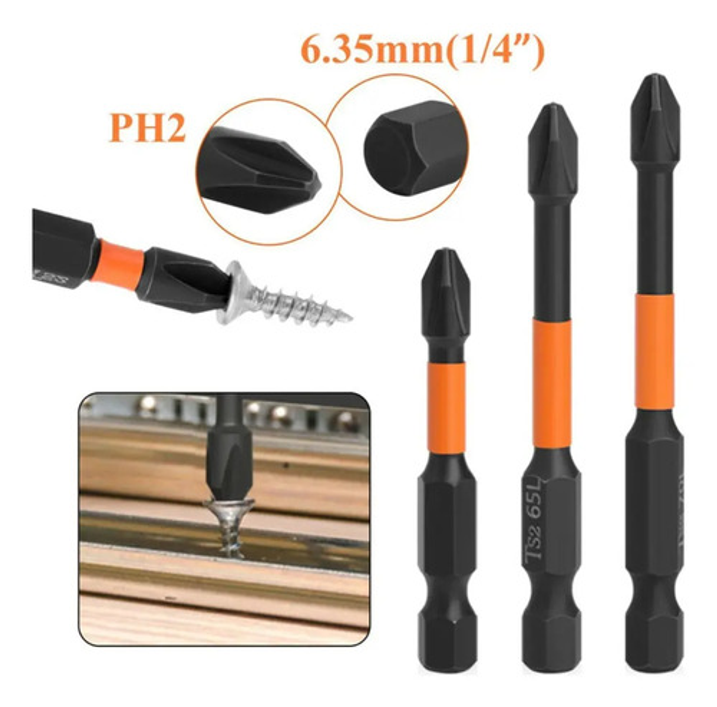 Juego 6 Puntas Destornillador Magnético Ph2 Acero S2 5
