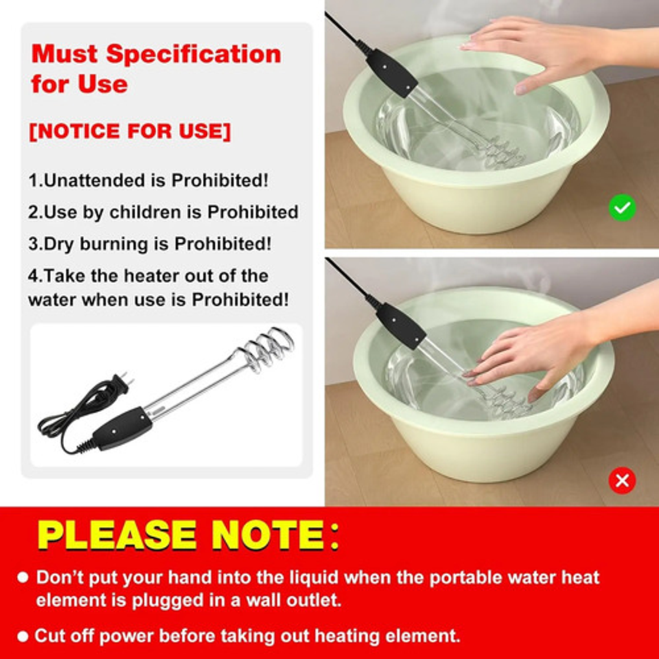 X2 Calentador Agua Eléctrico 1000w Inmersión Agua Caliente 3