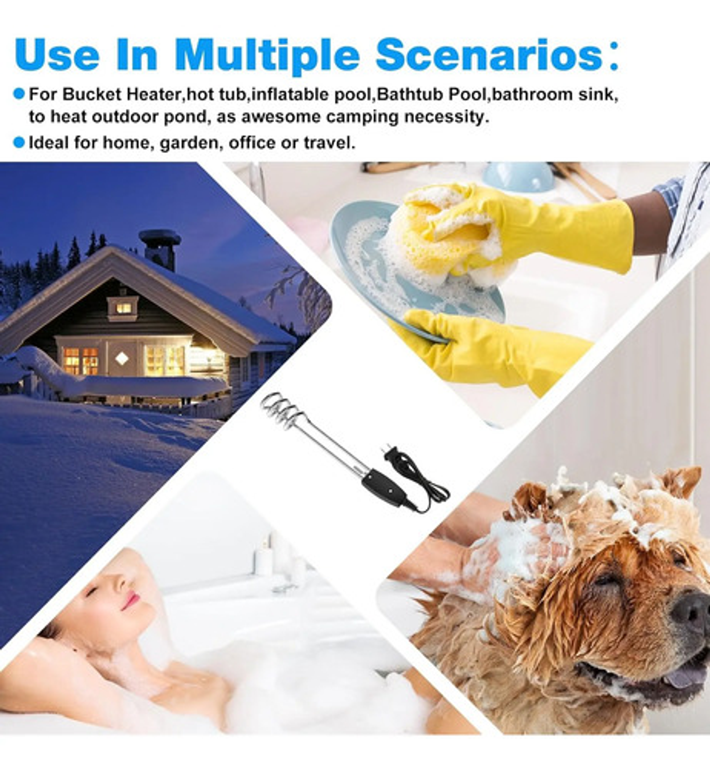 X2 Calentador Agua Eléctrico 1000w Inmersión Agua Caliente 7