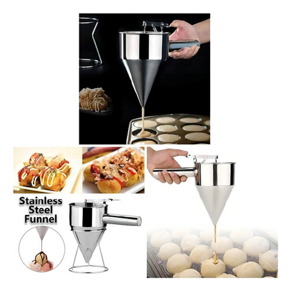 Embudo Dosificador Acero Inoxidable 750ml Con Soporte Repostería Plateado 4
