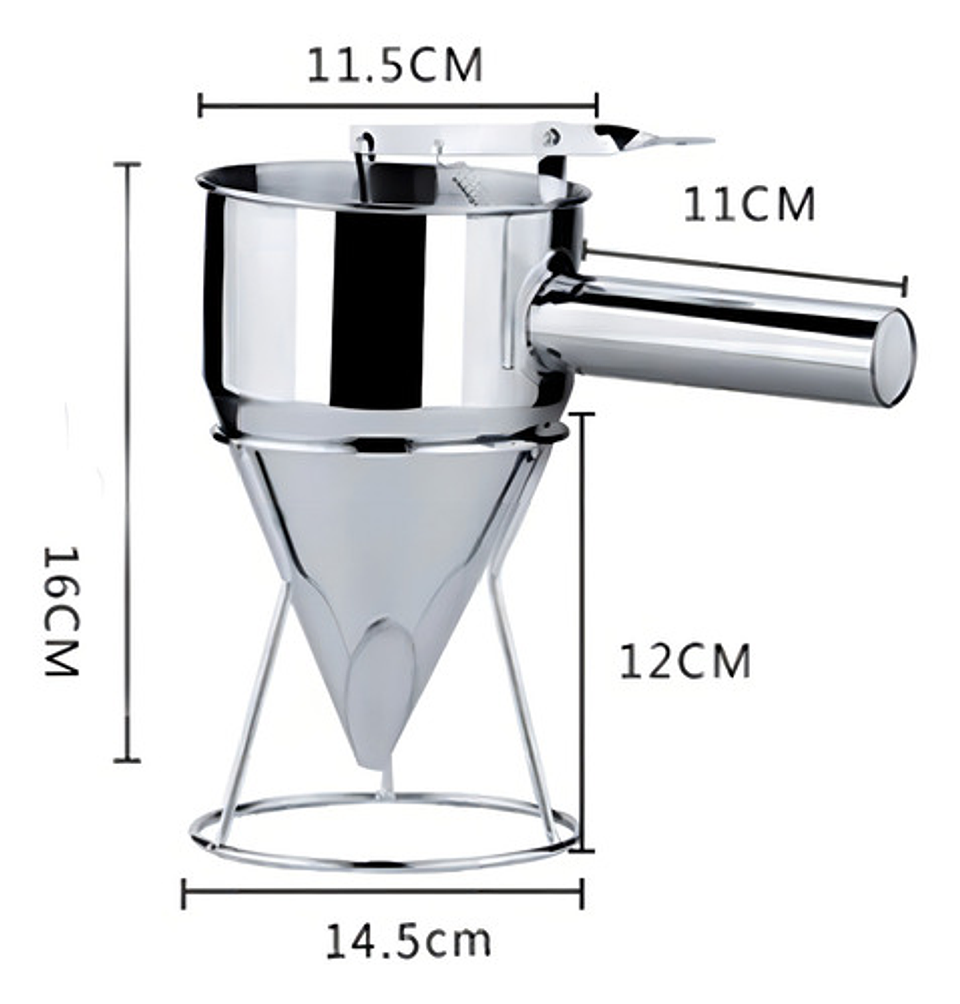 Embudo Dosificador Acero Inoxidable 750ml Con Soporte Repostería Plateado 5
