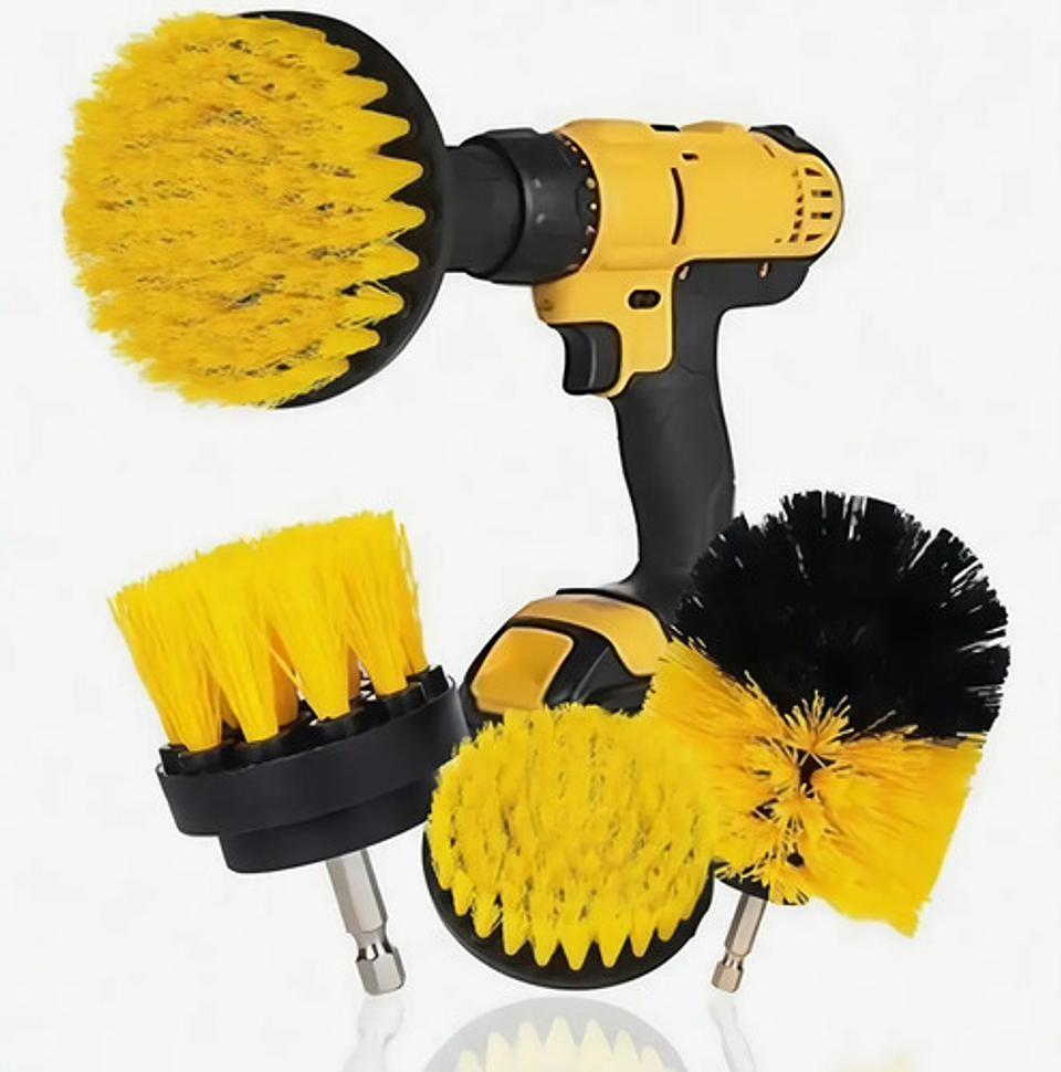 Kit De 3 Cepillos Para Taladro Limpieza Tapiz 2 3.5 Y 4 PuLG Amarillo 1