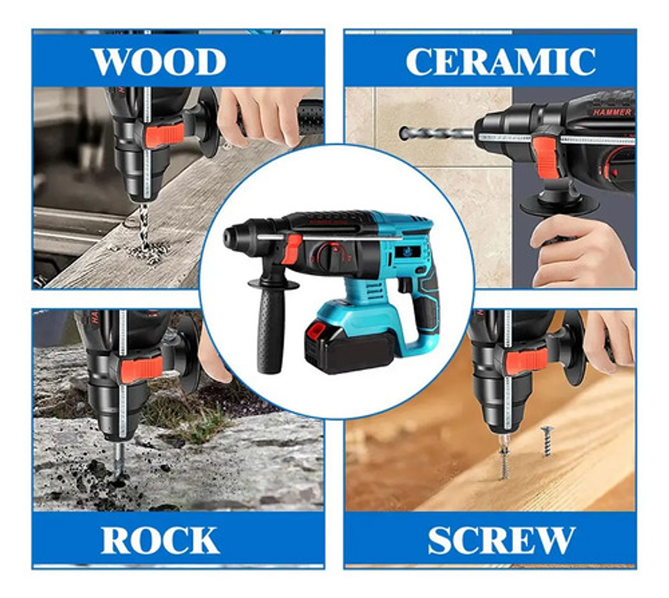 Taladro Martillo Inalámbrico 48v Impacto Rompedor Concreto 8