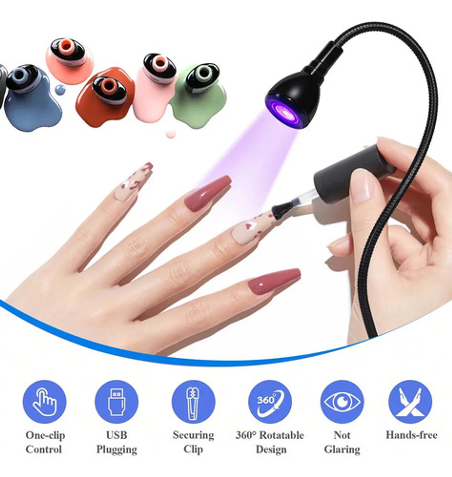 Lámpara Uñas Secado Rápido Uv Clip Usb 360° Portátil 4