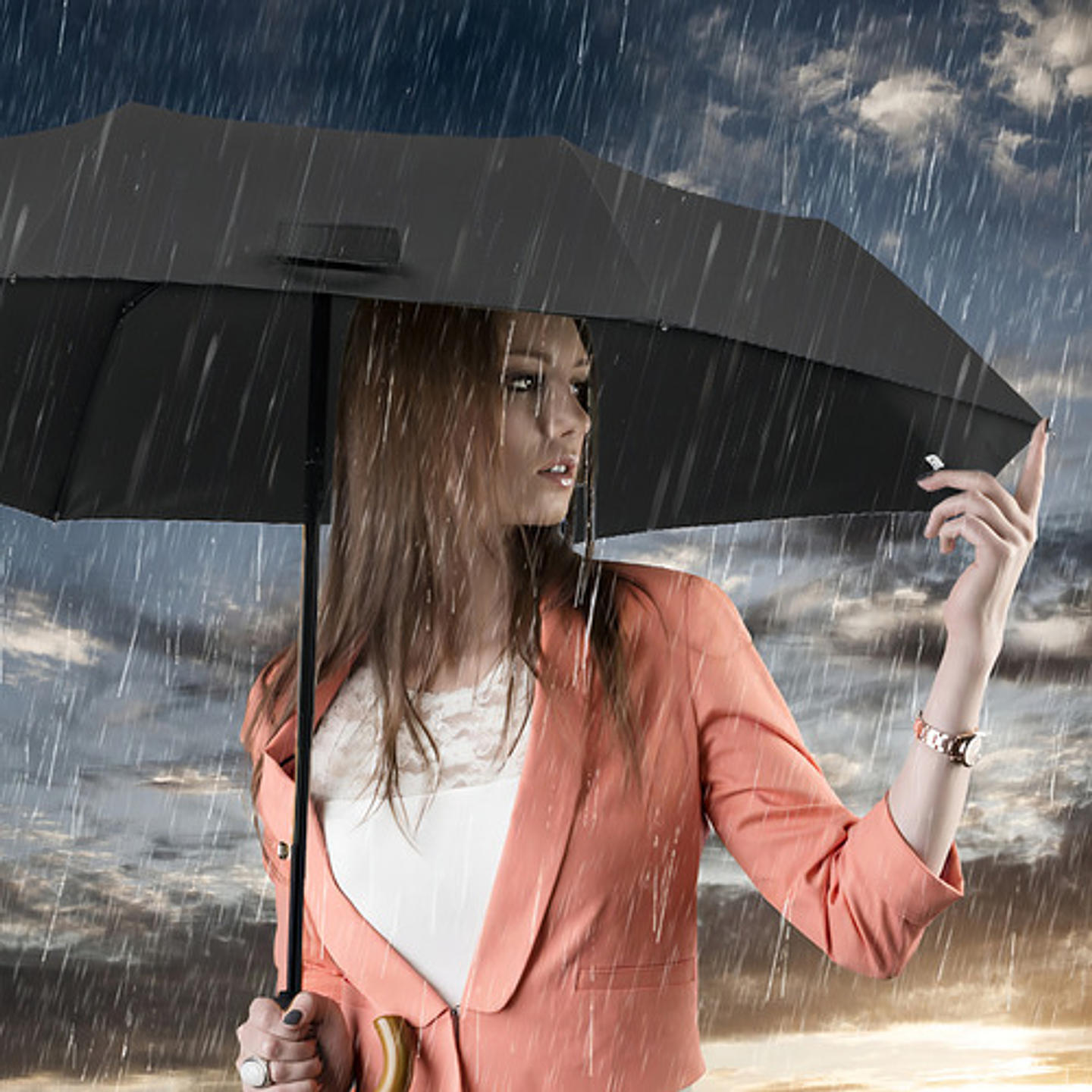 Paraguas Lluvia Aicboutique Sombrilla Café 8 Varillas Plegable Cartera Liso 4