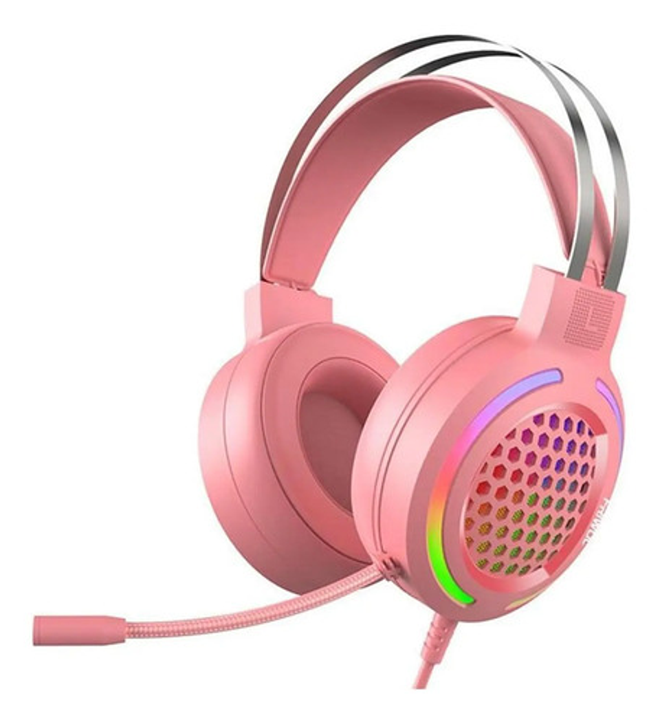 Auriculares Gaming Usb 71 Rosa Luz Led Para Computadora 1