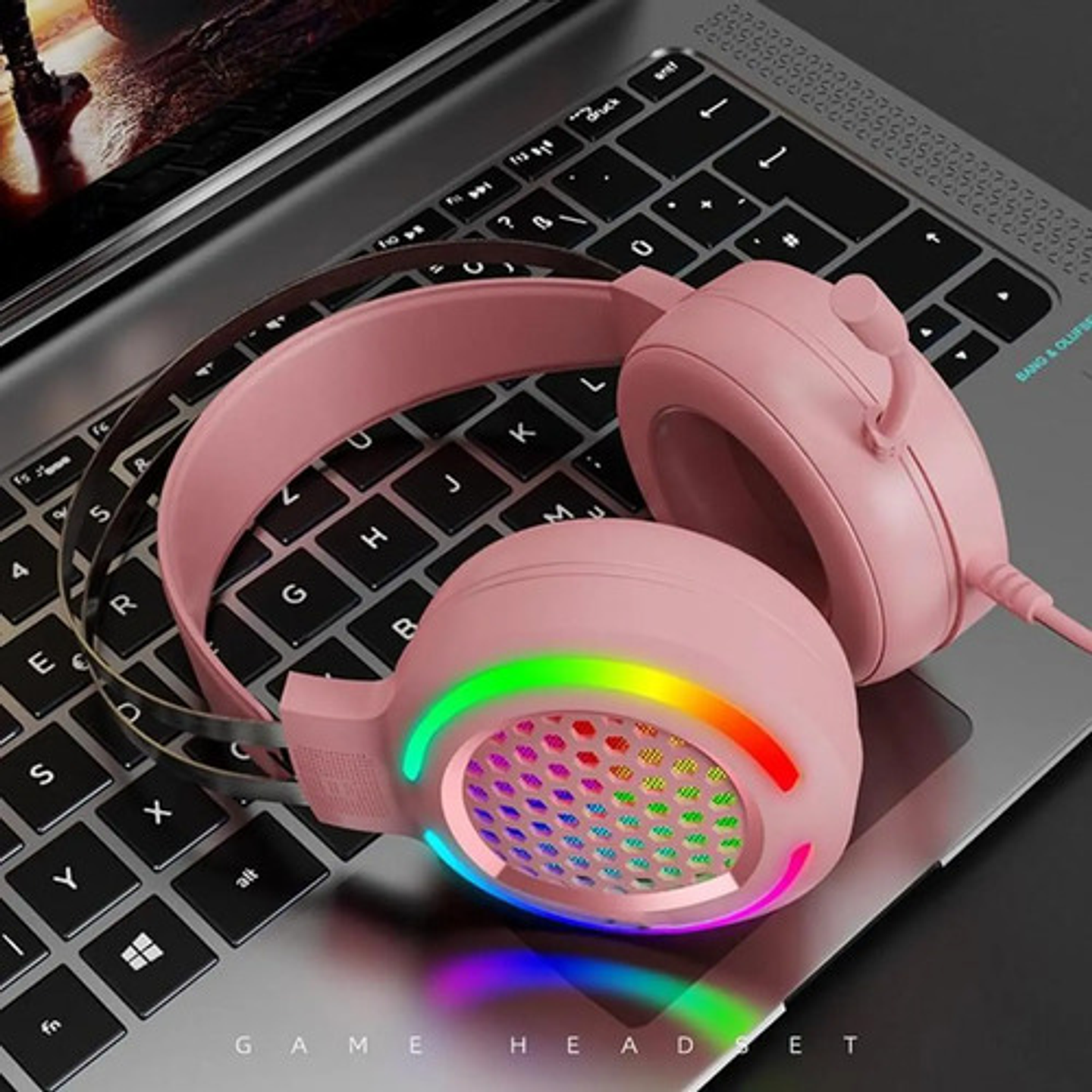 Auriculares Gaming Usb 71 Rosa Luz Led Para Computadora 2
