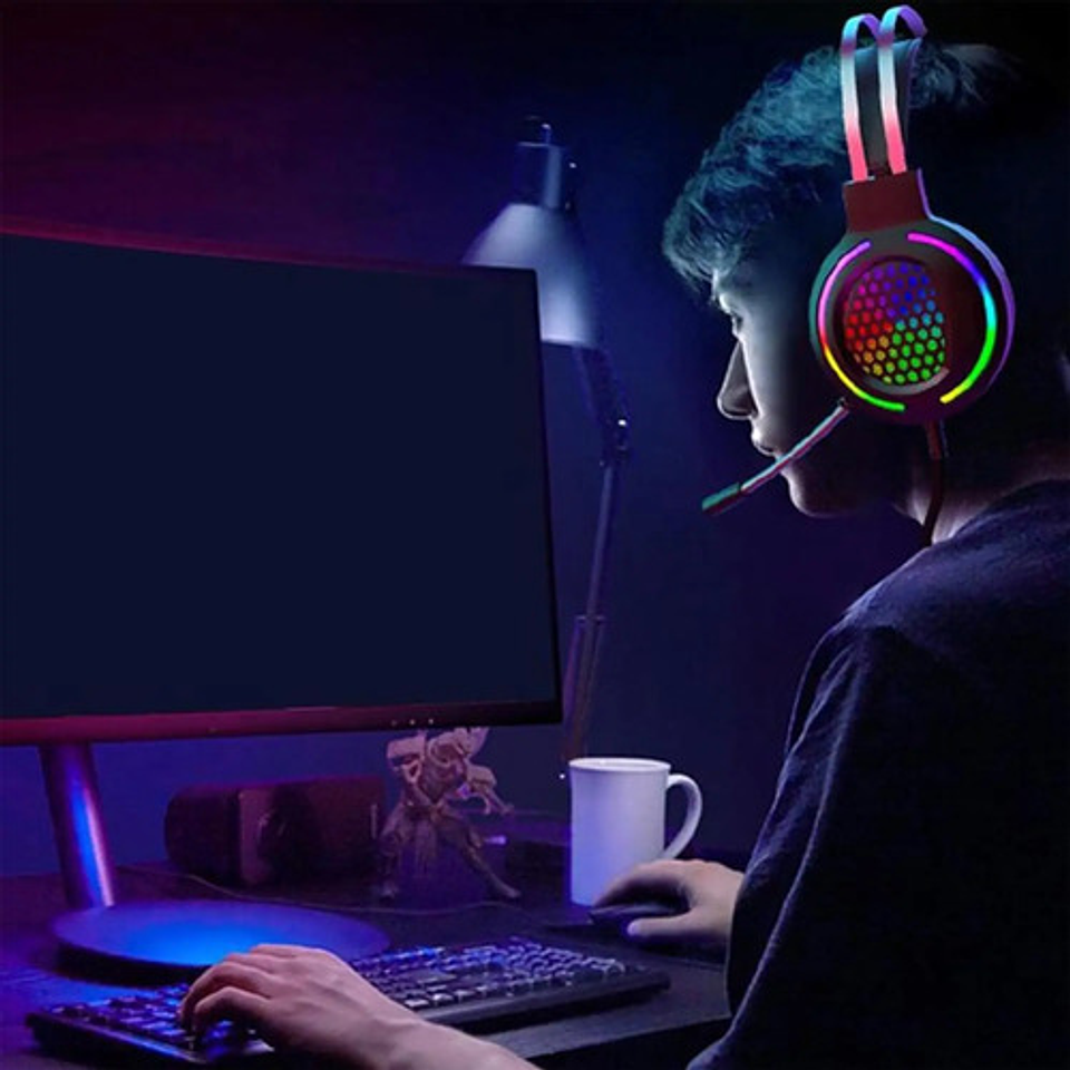 Auriculares Gaming Usb 71 Rosa Luz Led Para Computadora 4