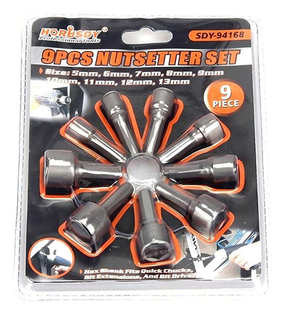 Juego De Dados Hexagonales Thek Taladro 5mm-13mm 9 Piezas Modelo 9t Negro 1