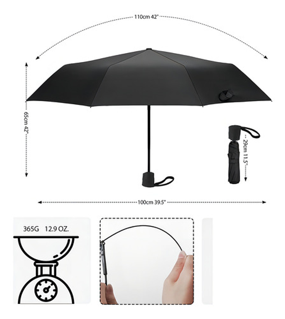 Sombrilla Plegable Aicboutique Bordó 8 Varillas Diseño Liso Viajes Adultos 3