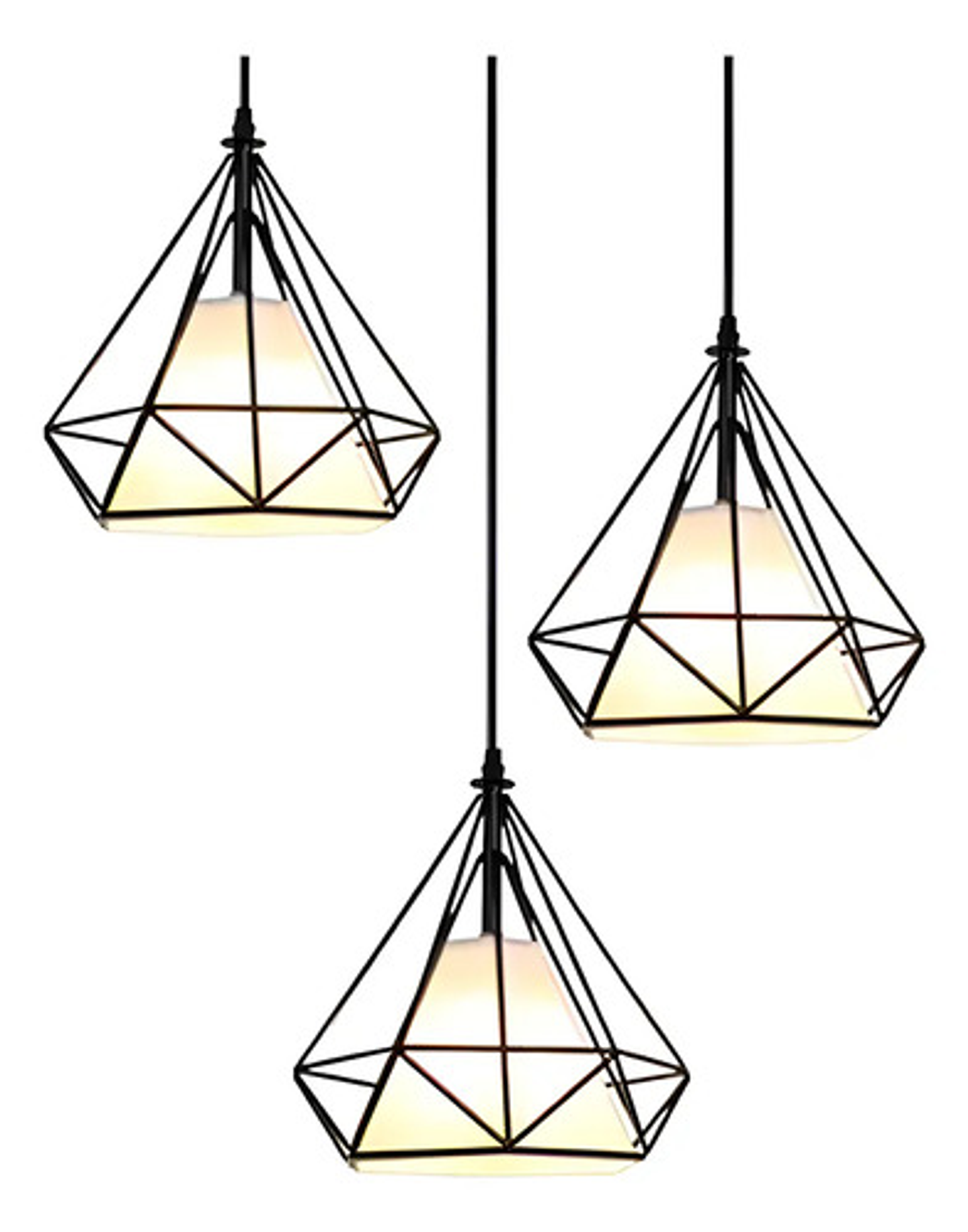 Lampara Triple De Techo Hierro Forma Diamante + Foco Negro 1