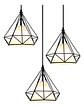 Lampara Triple De Techo Hierro Forma Diamante + Foco Negro - Miniatura 1