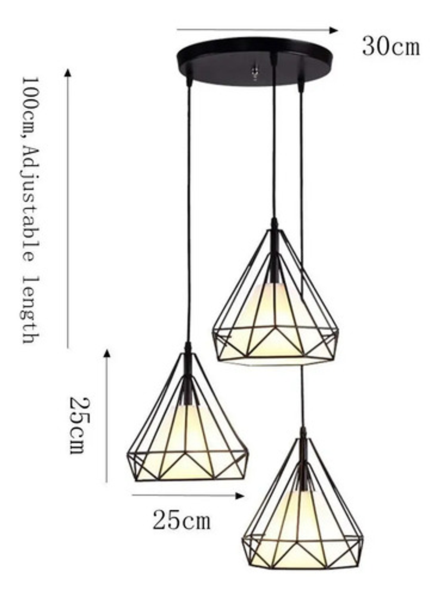 Lampara Triple De Techo Hierro Forma Diamante + Foco Negro 2
