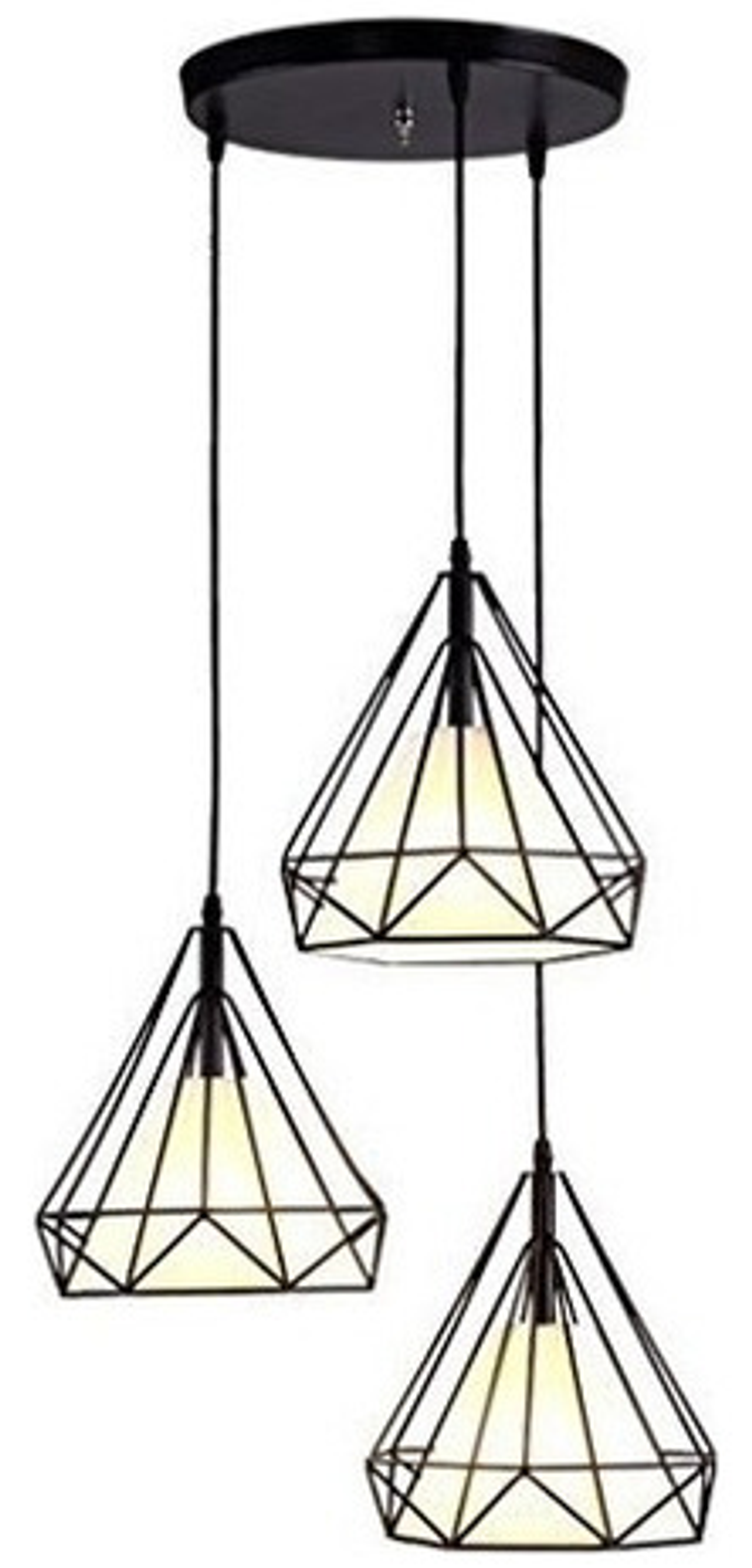 Lampara Triple De Techo Hierro Forma Diamante + Foco Negro 3