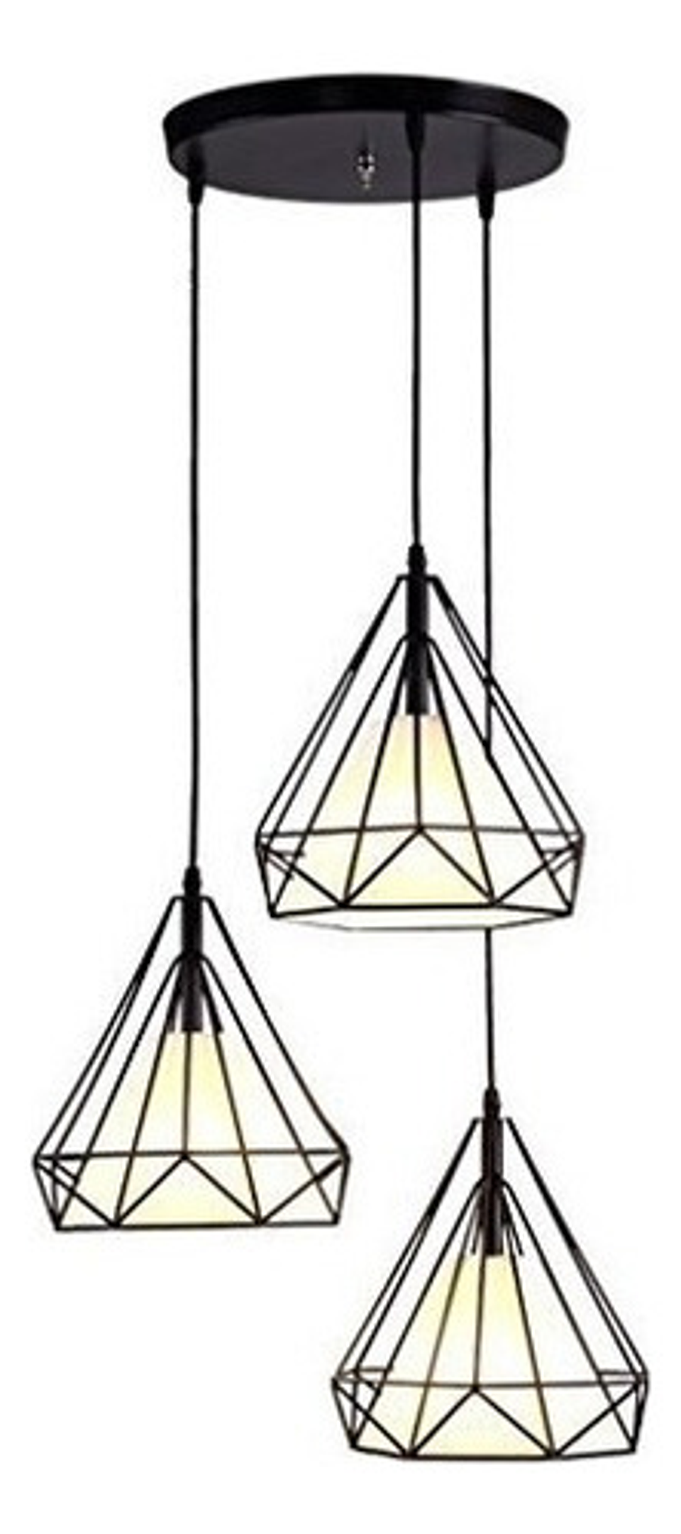 Lampara Triple De Techo Hierro Forma Diamante + Foco Negro 3