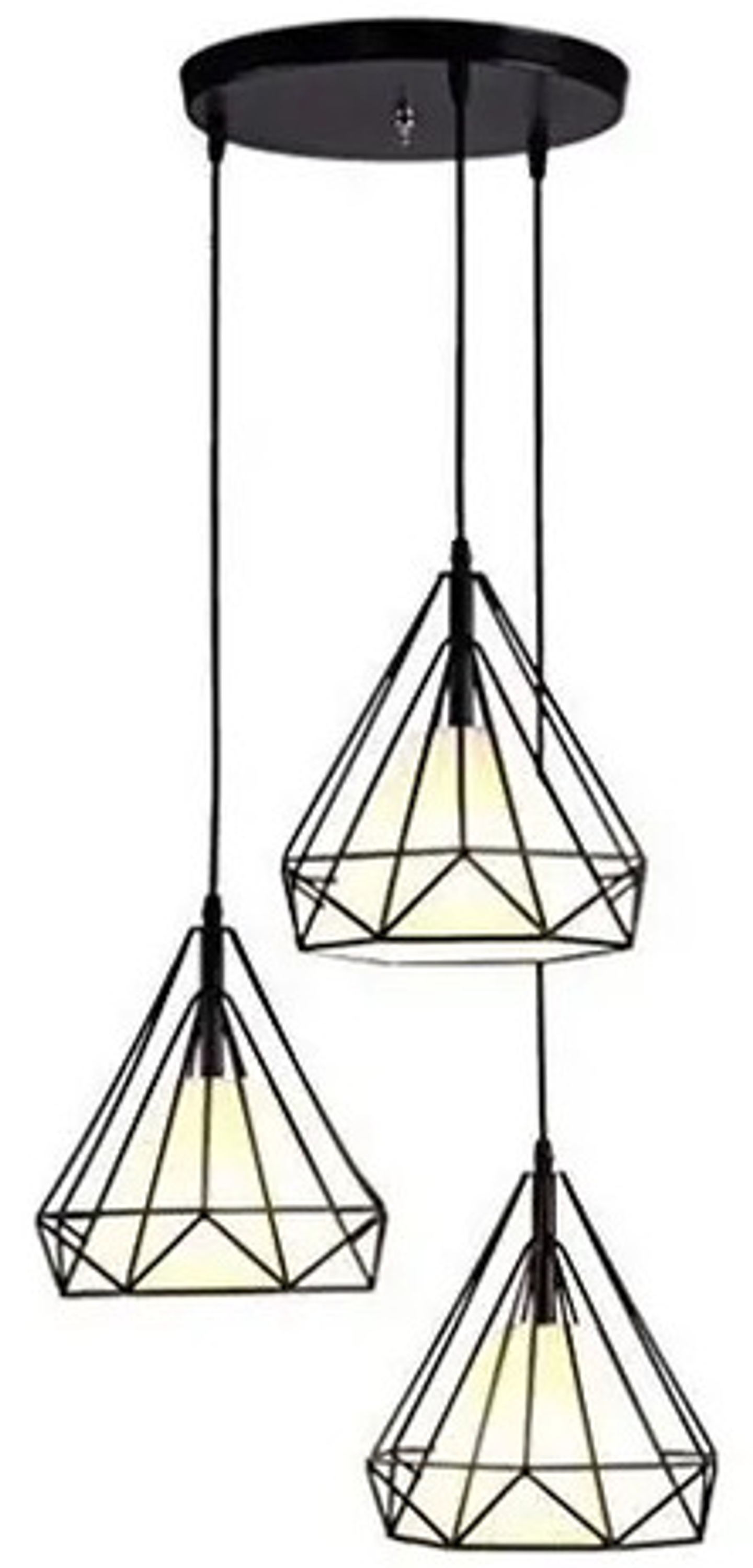 Lampara Triple De Techo Hierro Forma Diamante + Foco Negro 4