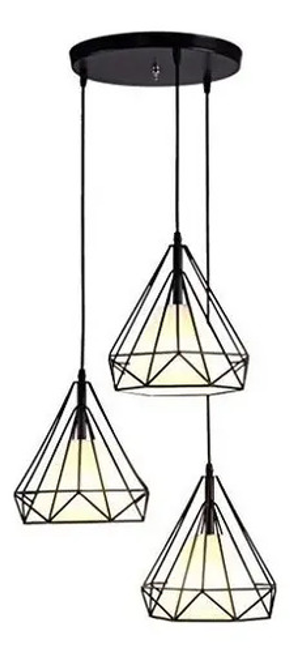 Lampara Triple De Techo Hierro Forma Diamante + Foco Negro 4