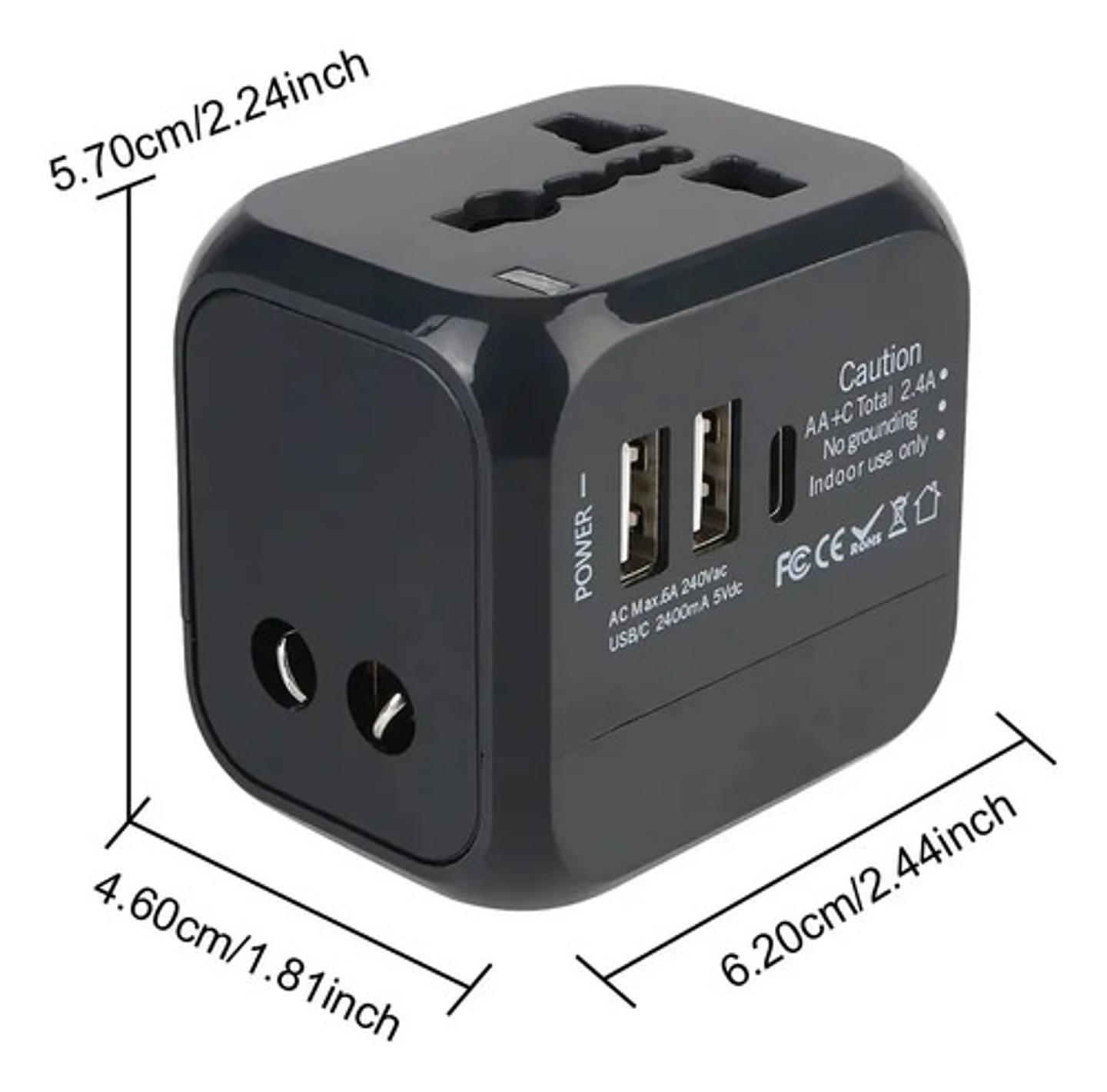 Adaptador Universal Viaje 6a Usb-c Usb Pared Usa Eu Aus 2