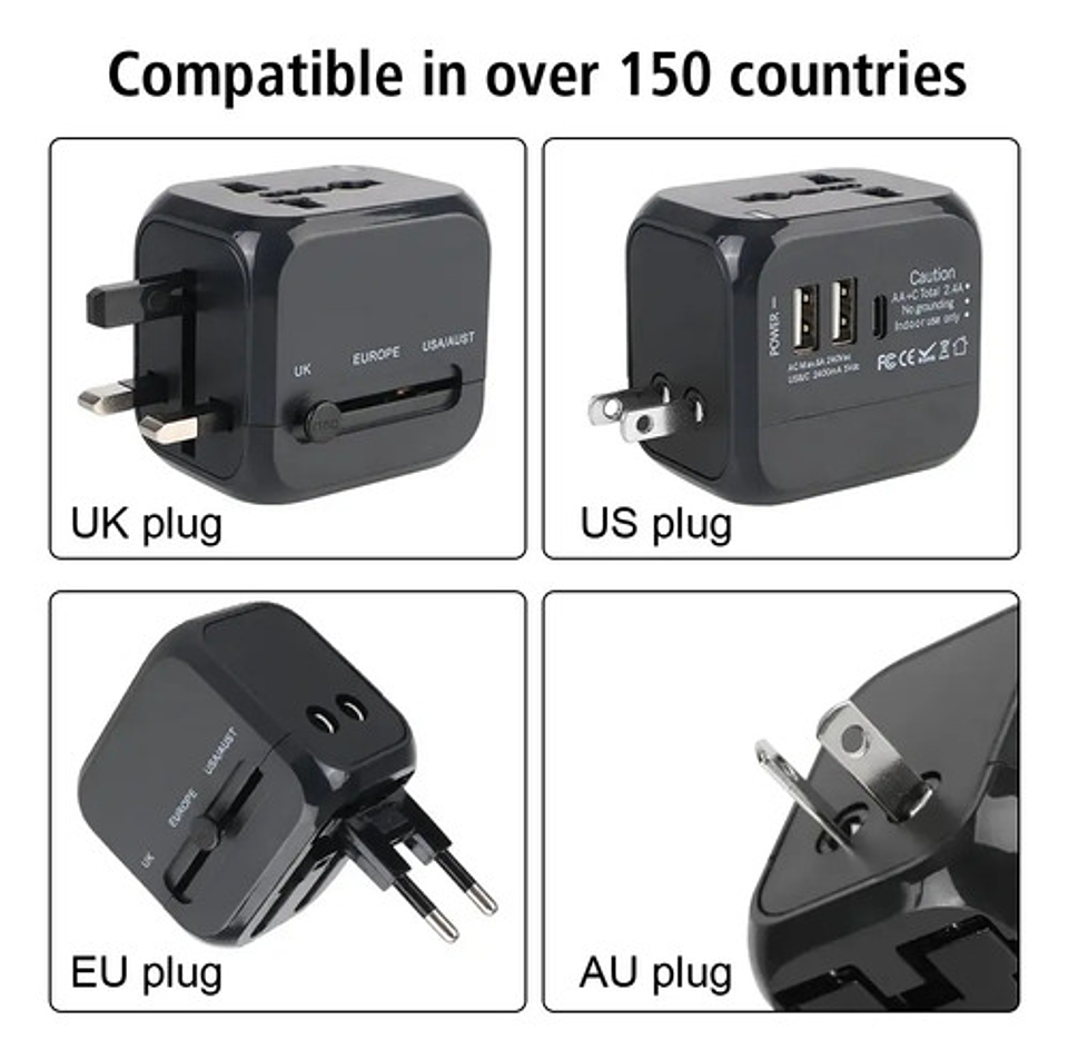 Adaptador Universal Viaje 6a Usb-c Usb Pared Usa Eu Aus 5
