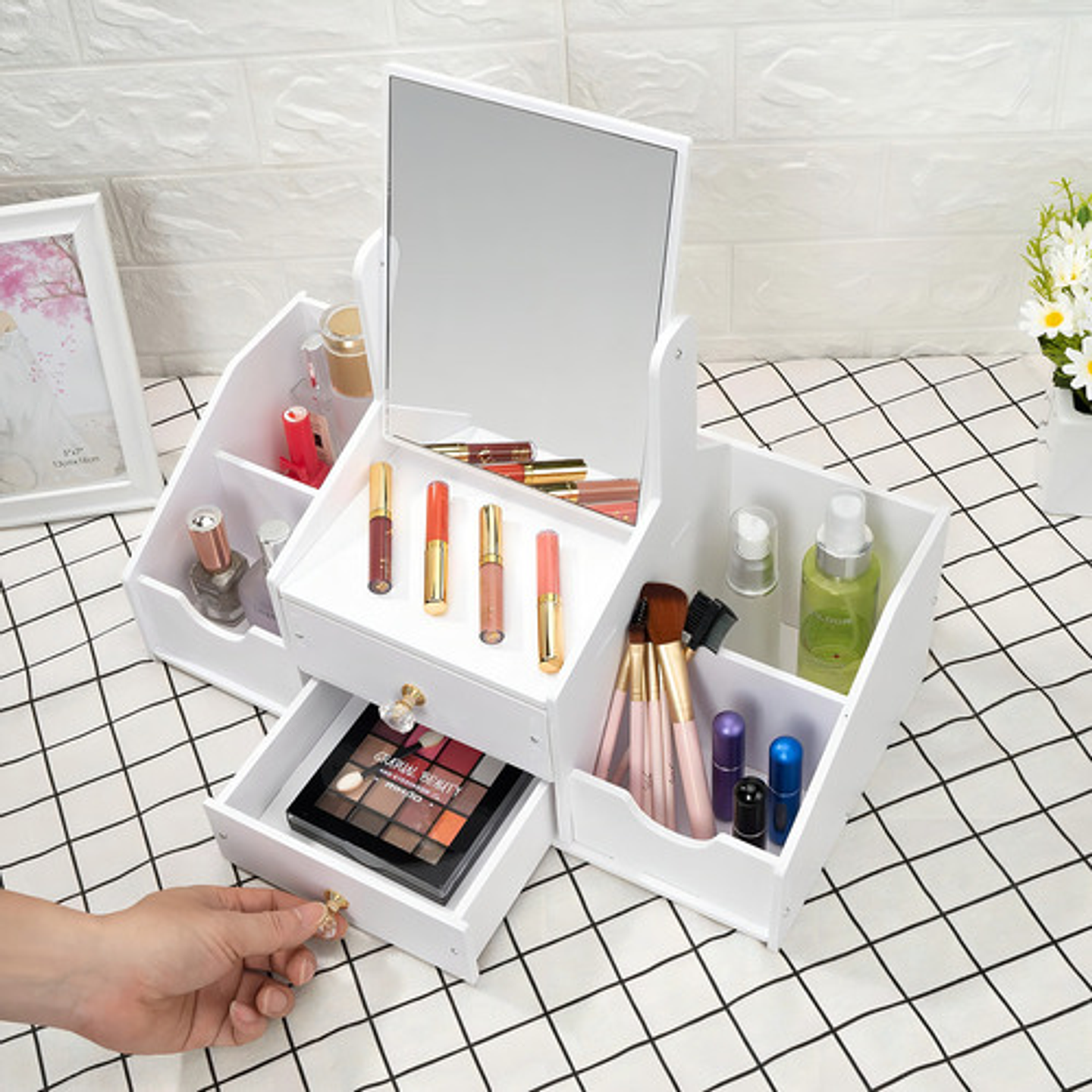 Cajon Organizador Con Espejo Y Repisa Blanco 2