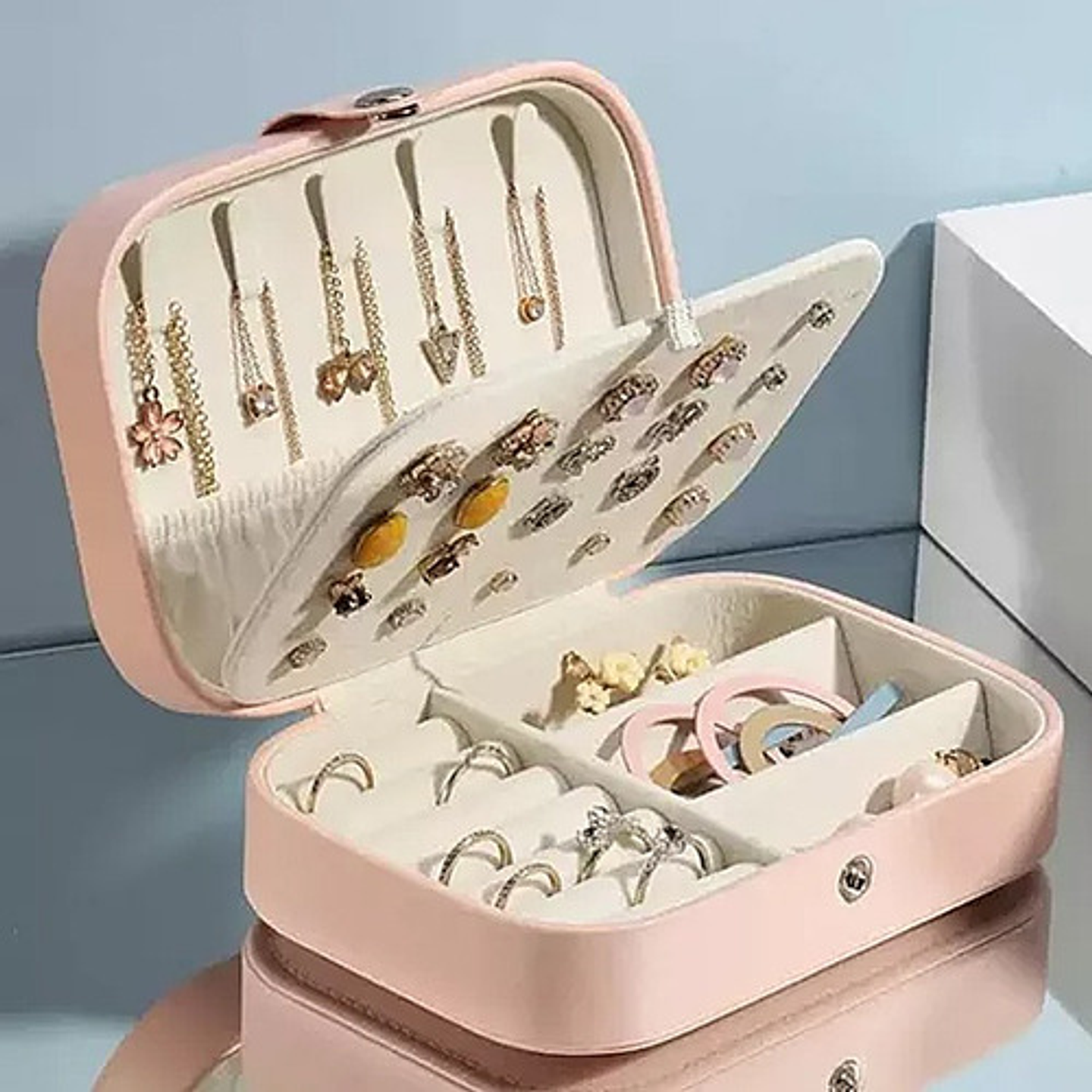 Estuche Joyero Portátil Thek Rosa Para Collar Anillo Aretes Viaje 4