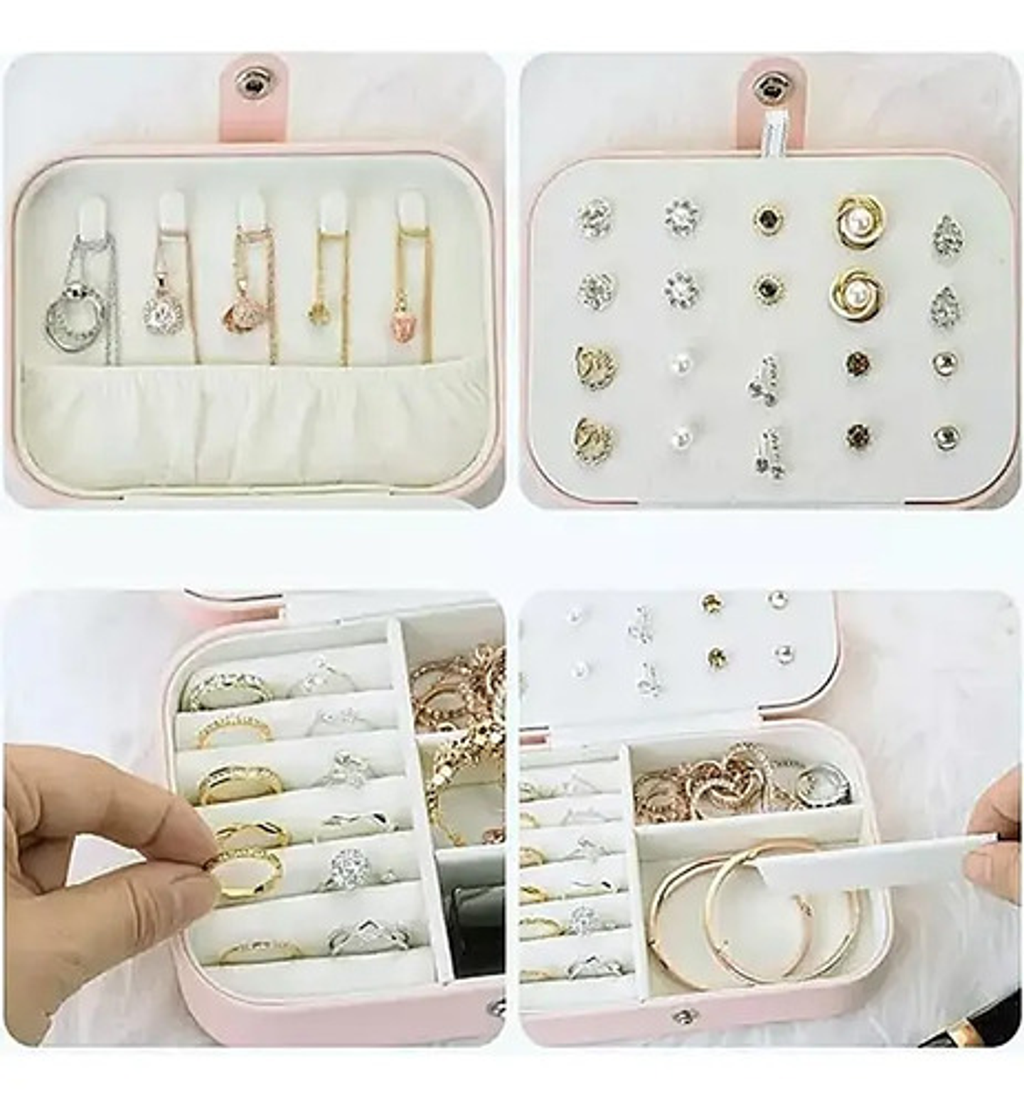 Estuche Joyero Portátil Thek Rosa Para Collar Anillo Aretes Viaje 5